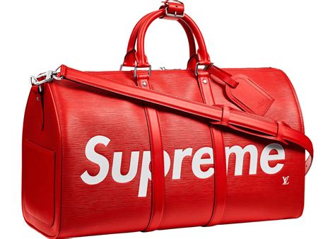 sup x lv|Louis Vuitton x Supreme Keepall Bandouliere Epi 45 .